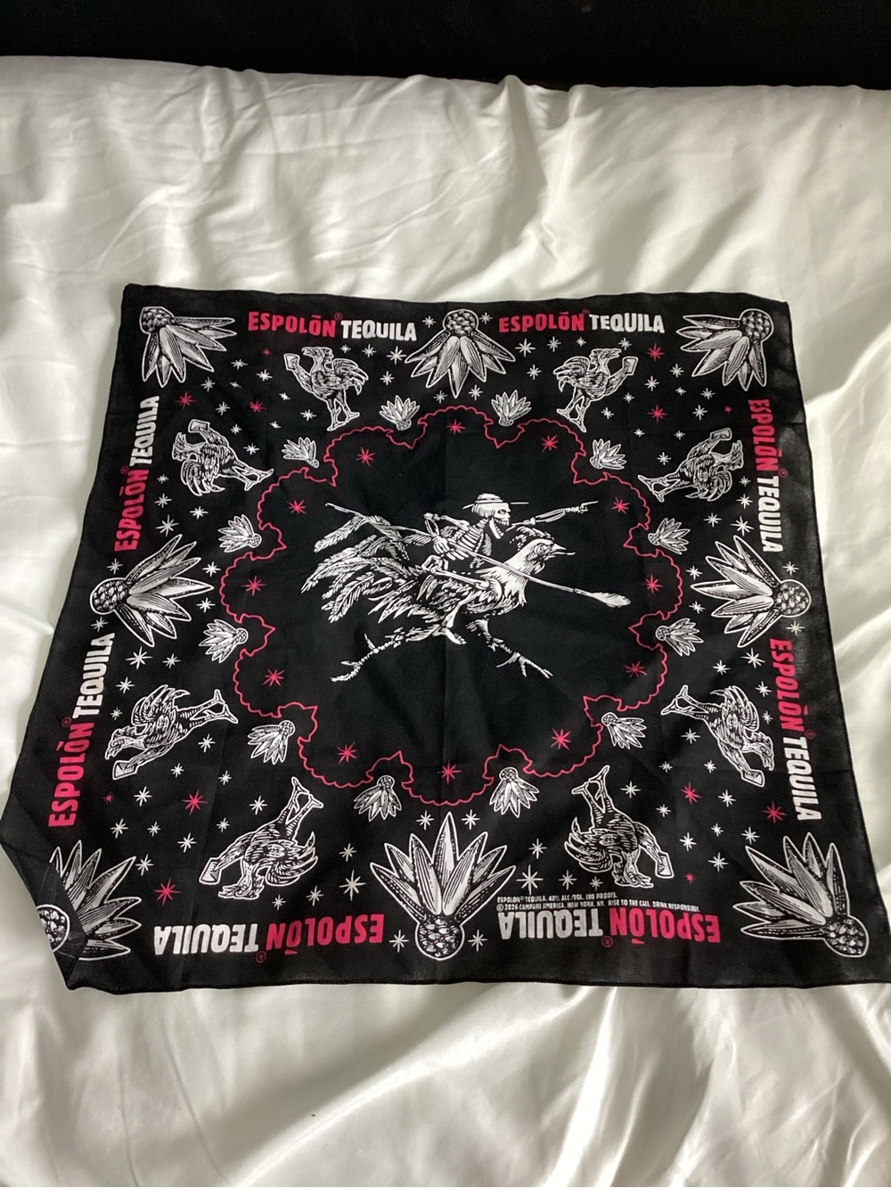 Espolòn Tequila Black Logo Bandana with White & Pink Graphics